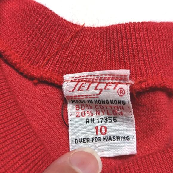 Vintage Jet Set Sweatshirt Girls Size 6-7 Red Velour Long Sleeve Pullover - Picture 5 of 5